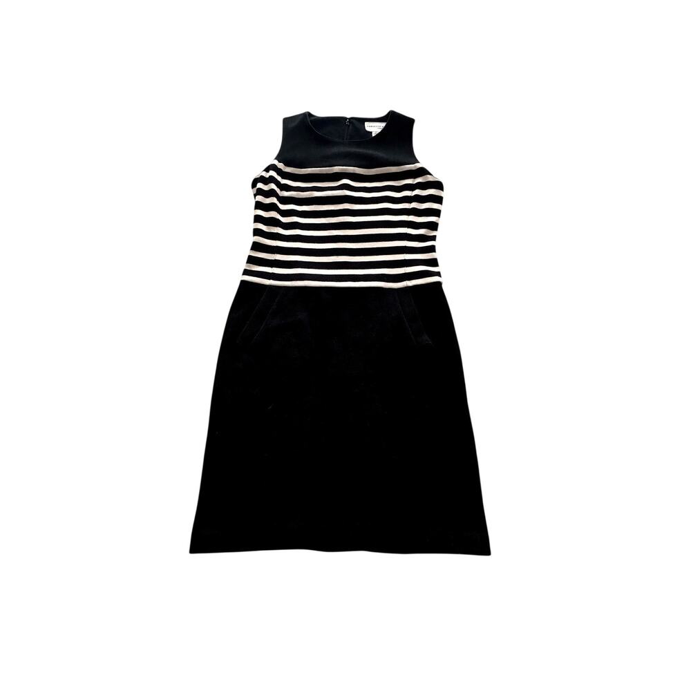 Adrienne Vittadini Dress Black & White Striped Cotton Fitted Dress Size Medium - Picture 1 of 8